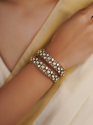 Sitaratna white moissanite crescent cluster bangle pair handcrafted in 925 sterling silver