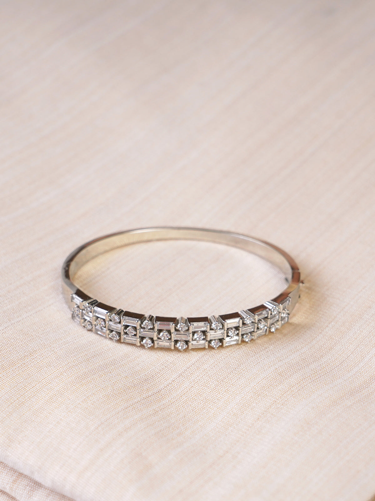 SITAMANI silver-tone baguette grid AD/CZ bracelet styled on wrist by SITA JEWELRY
