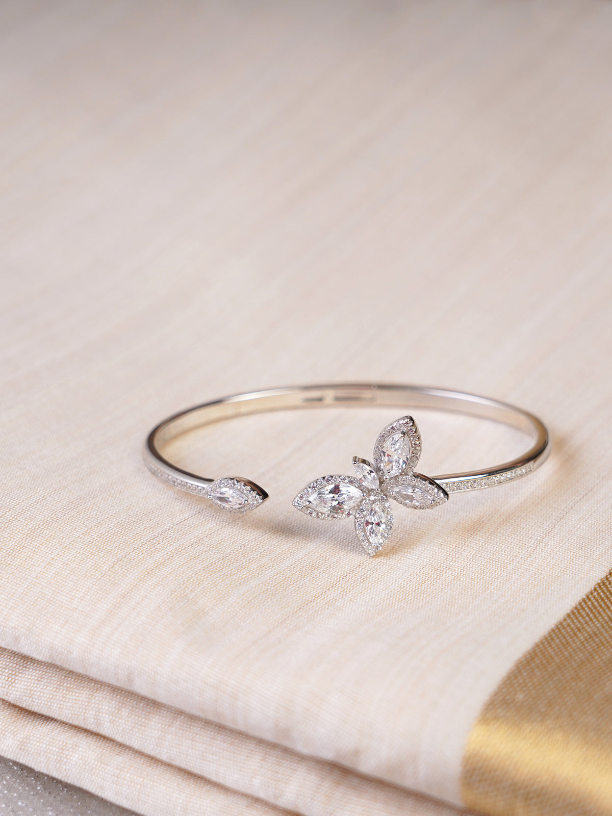 SITAMANI butterfly marquise AD/CZ open bracelet styled on wrist by SITA JEWELRY