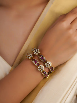 Sitaratna ruby accent moissanite heritage bracelet pair in 925 sterling silver