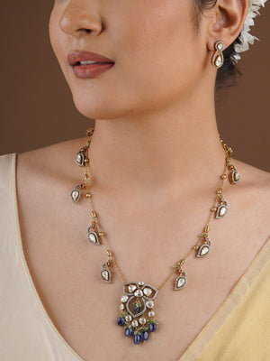 SITA RATNA blue drop teardrop moissanite necklace set full front view
