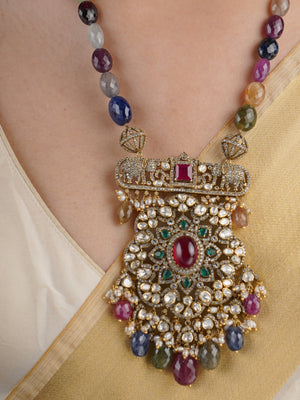 SITA RATNA matching ruby pink and green statement earring for moissanite necklace set