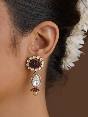 SITA RATNA ruby pink bead moissanite necklace set front view