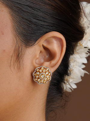 SITA RATNA antique gold floral mesh moissanite choker set front view