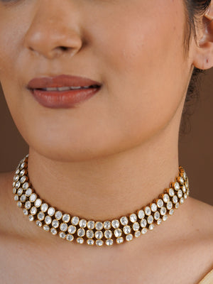 SITA RATNA graduated three-row moissanite collar choker front view