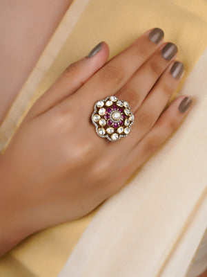 Sitaratna ruby floral halo moissanite ring handcrafted in 925 sterling silver
