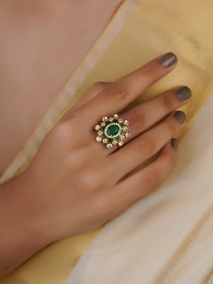 Sitaratna green radial moissanite halo statement ring handcrafted in 925 sterling silver