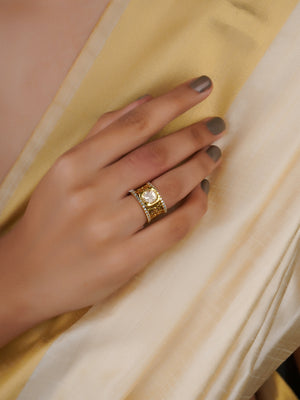 Sitaratna solitaire lattice moissanite statement ring handcrafted in 925 sterling silver