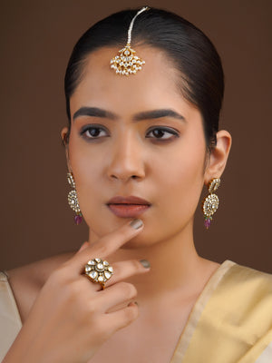 Sitaratna pearl chain maang tikka with white moissanite-style stones