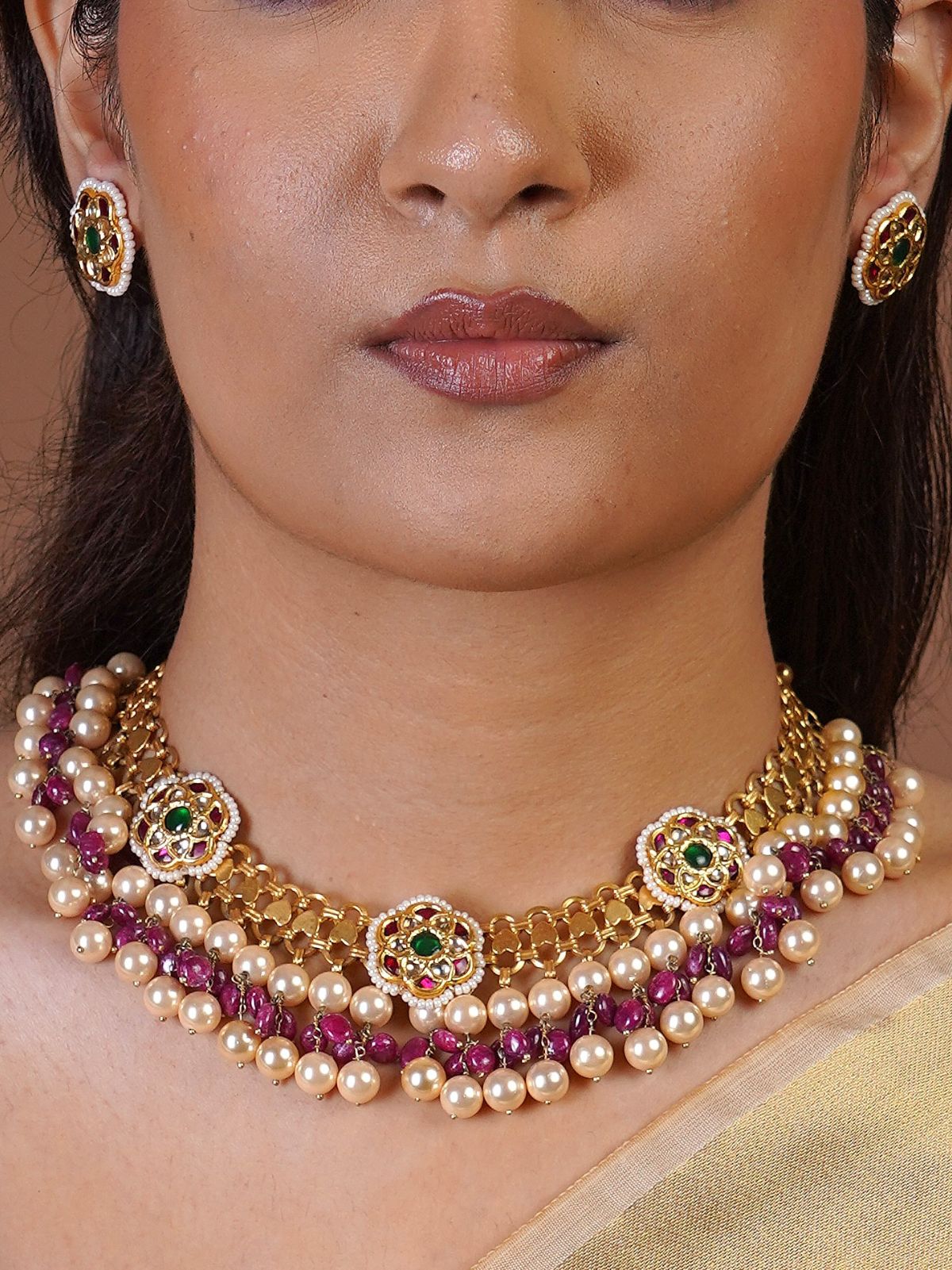 Samraagni Silver Jadau Pearl Necklace Set