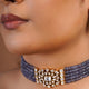 Samraagni lavender-grey multi-strand bead polki kundan choker necklace set with white stone centre and matching earrings
