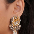 Peacock Motif Dual-Tone Coin Drop Earrings by SITA JEWELRY