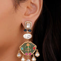 SITA JEWELRY Siya Orra multicolor floral Kundan chandbali earrings with green enamel and teardrop stones