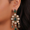SITA JEWELRY Siya Orra emerald green Kundan chandelier earrings with pearl and teardrop danglers