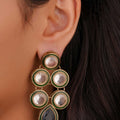 SITA JEWELRY Siya Orra green Meenakari Kundan drop earrings with round white stones and teardrop centre