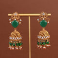 SITA JEWELRY Siya Orra emerald green peacock jhumka earrings with pearl and bead hangings
