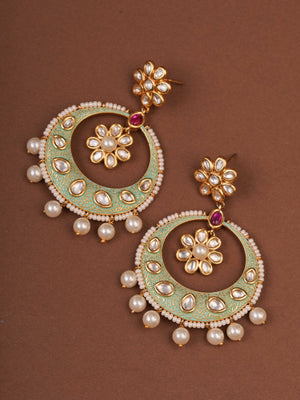 Siya Orra mint green meenakari kundan chandbali earrings with pearl drops by SITA JEWELRY