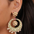 Siya Orra mint green meenakari kundan chandbali earrings with pearl drops by SITA JEWELRY