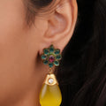 Siya Orra | Elegant Floral Green and Yellow Teardrop Drop Earrings - Fashion Earrings for Women