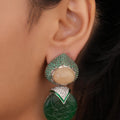 Siya Orra | Luxury Carved Green Floral Jade Drop Earrings - Fashion Earrings for Women