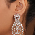 Siya Luxe | Elegant Silver Cubic Zirconia Marquise Chandelier Earrings - Fashion Earrings for Women