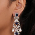 Siya Luxe | Royal Blue Crystal & CZ Chandelier Pearls Earrings - Fashion Earrings for Women