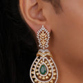 Siya Luxe | Emerald Teardrop Dual-Tone CZ Statement Earrings - Fashion Earrings for Women