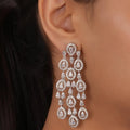 Siya Luxe | Clear CZ Tear-Drop Multi-Tier Chandelier Earrings - Fashion Earrings for Women