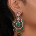Siya Orra | Floral Stud Emerald Crescent Chandelier Earrings - Fashion Earrings for Women