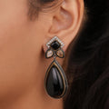Siya Orra | Traditional Green Enamel and Black Stone Statement Earrings - Fashion Earrings for Women