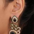 Siya Orra | Carved Green Leaf and Pink Enamel Chandelier Earrings - Fashion Earrings for Women