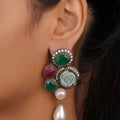 Siya Orra | Carved Rose and Multi-Gemstone Cluster Earrings - Fashion Earrings for Women