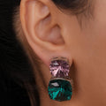 Siya Luxe | Two-Tone Pastel Purple and Emerald Cushion Stack Earrings - Fashion Earrings for Women