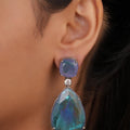 Siya Luxe | Lavender Cushion Stud and Sea-Blue Crystal Teardrop Earrings - Fashion Earrings for Women