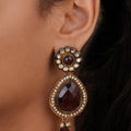 Siya Orra | Antique Gold Kundan Bordered Teardrop Earrings - Fashion Earrings for Women