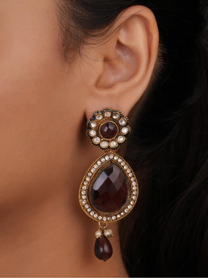 Siya Orra | Antique Gold Kundan Bordered Teardrop Earrings - Fashion Earrings for Women