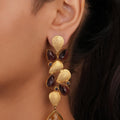 Siya Orra | Matte Gold Plated Cascading Leaf Drop Earrings - Fashion Earrings for Women