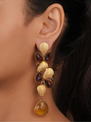 Siya Orra | Matte Gold Plated Cascading Leaf Drop Earrings - Fashion Earrings for Women