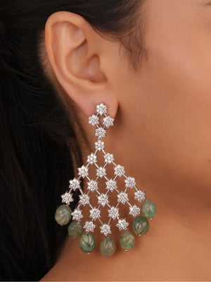 Siya Luxe | Silver Plated CZ Diamond Lattice Chandelier Earrings - Fashion Earrings for Women