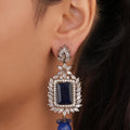 Siya Luxe | Deep Blue Enamel & CZ Crescent Halo Statement Studs - Fashion Earrings for Women