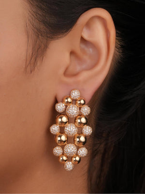 Siya Luxe | Luxury Rose Gold CZ Cluster Sphere Statement Earrings - Fashion Earrings for Women
