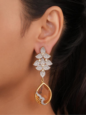 Siya Luxe |Marquise CZ Cluster Leaf Amber Teardrop Earrings - Fashion Earrings for Women