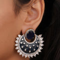 Siya Luxe | Emerald Cut Sapphire & CZ Leaf Frame Drop Earrings - Fashion Earrings for Women
