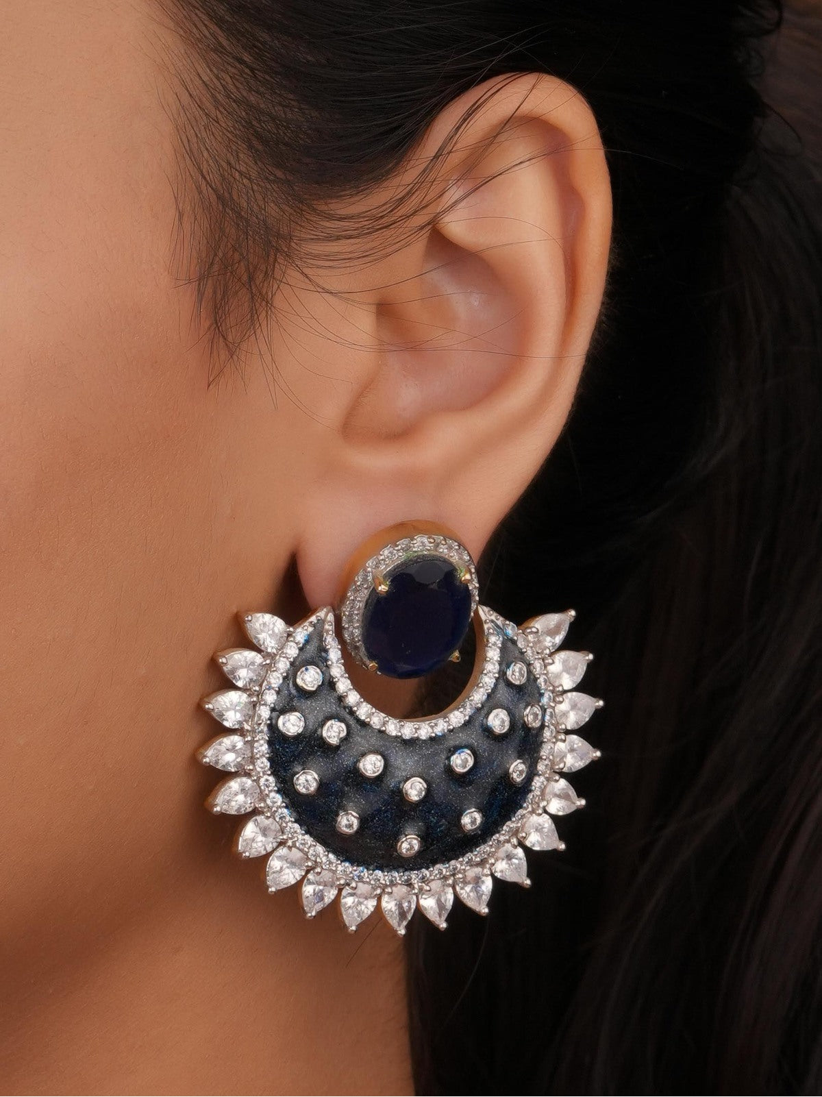 Siya Luxe | Emerald Cut Sapphire & CZ Leaf Frame Drop Earrings - Fashion Earrings for Women