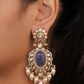 Siya Orra | Antique Gold Oval Tanzanite & Kundan Heritage Drop Earrings - Fashion Earrings for Women