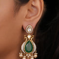 Siya Orra | Traditional Peacock Kundan Earrings with Green Stone - Fashion Earrings for Women