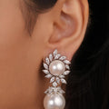 Siya Luxe | Elegant CZ Cluster Pearl Drop Earrings - Fashion Earrings for Women