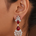 Siya Luxe | Marquise CZ Statement Drop Earrings with Ruby Red Cabochon - Fashion Earrings for Women