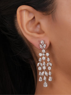 Siya Luxe | Three-Tier CZ Crystal Chandelier Earrings - Fashion Earrings for Women