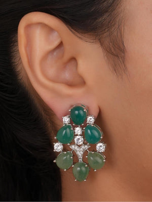 Siya Luxe | Two-Tone Green Chalcedony CZ Chandelier Earrings - Fashion Earrings for Women